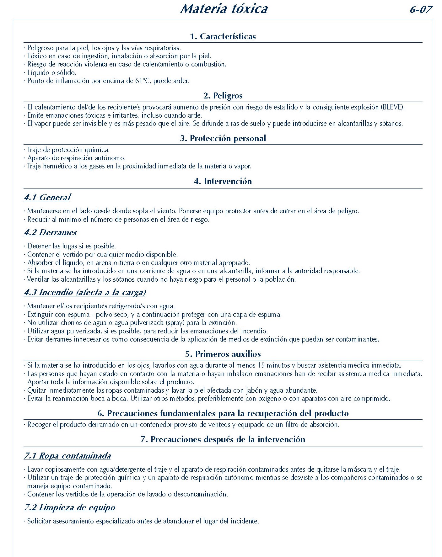 245 FICHA 6-07 MATERIA TOXICA FICHAS EMERGENCIA